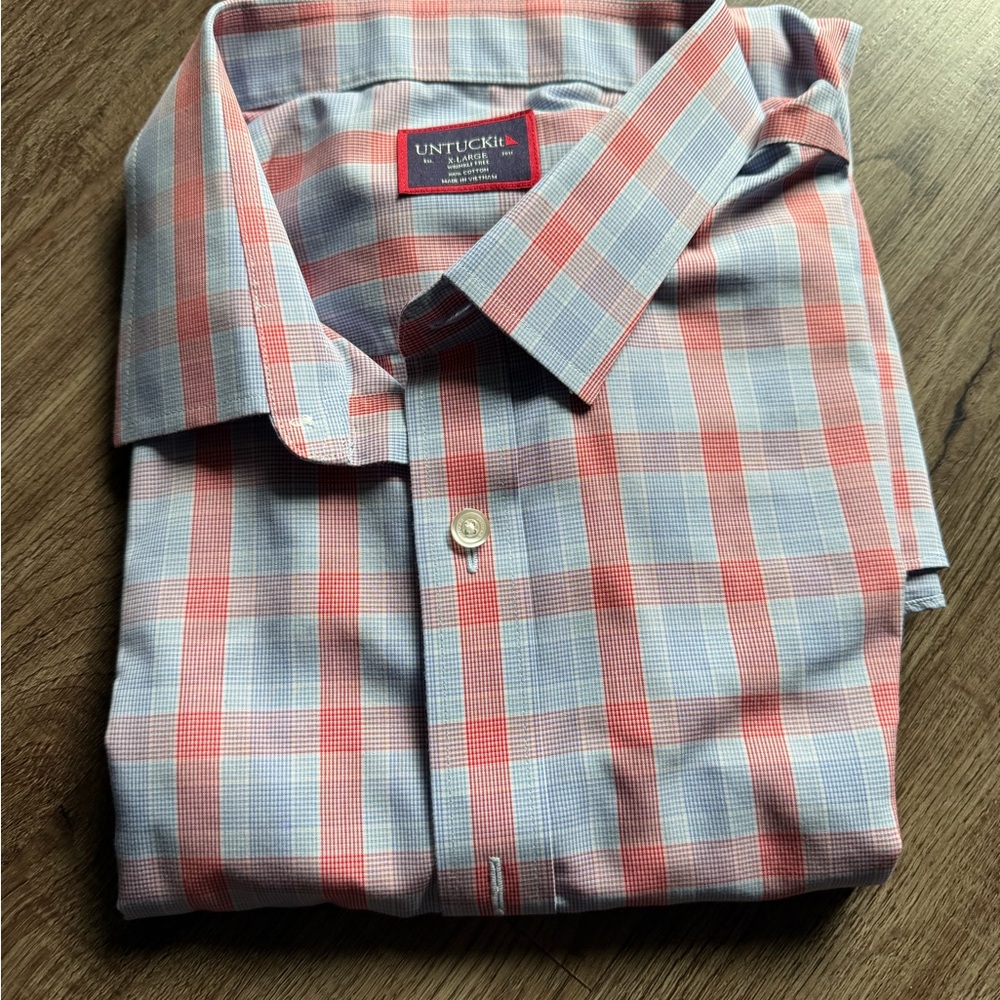 Untuckit Men's Red and Blue Checkered Shirt XL like new
